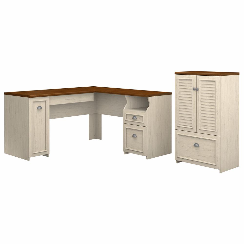 Bush Furniture Fairview 60W - L Shaped Desk and 2 Door Storage Cabinet with File Drawer. Picture 1