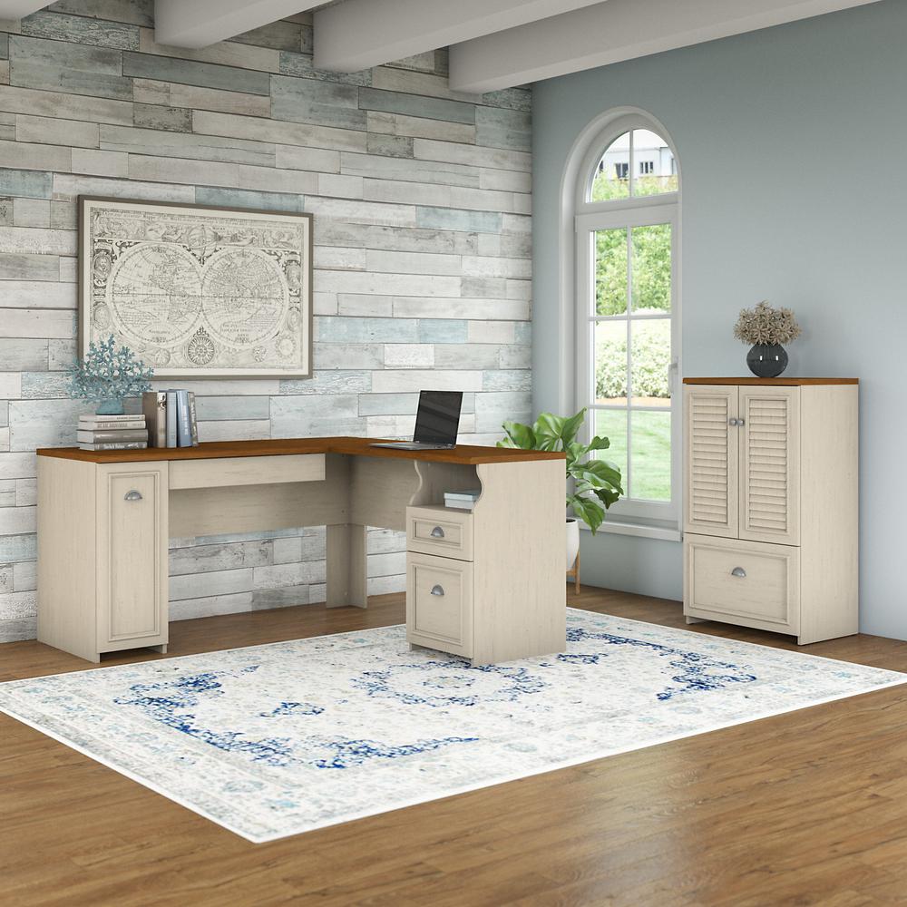 Bush Furniture Fairview 60W - L Shaped Desk and 2 Door Storage Cabinet with File Drawer. Picture 2