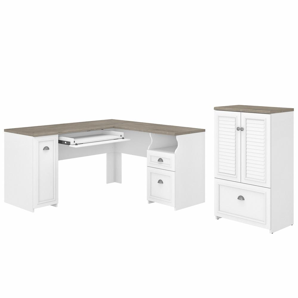 Bush Furniture Fairview 60W L Shaped Desk and 2 Door Storage Cabinet with File Drawer. Picture 1