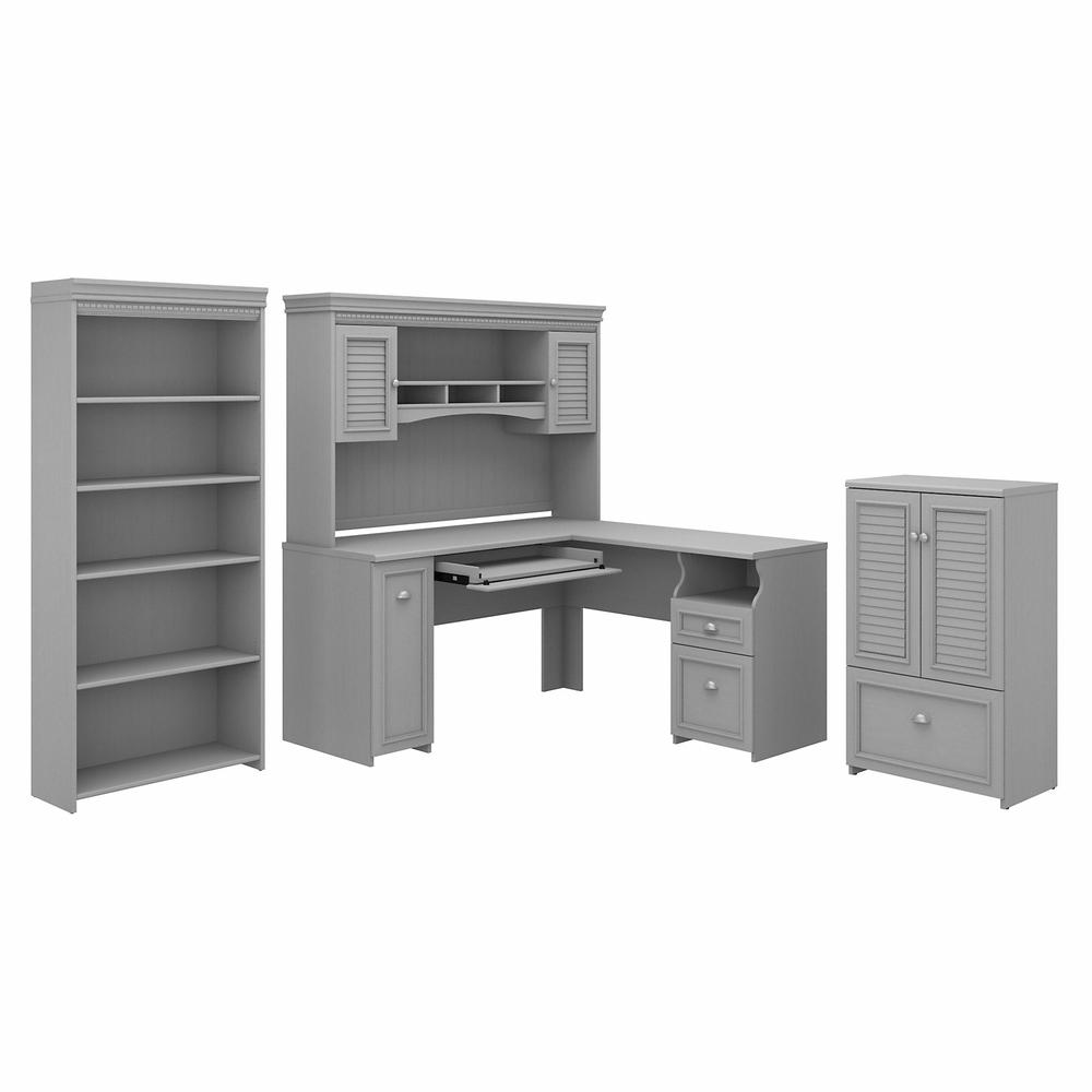 Bush Furniture Fairview, 60W L Shaped Desk with Hutch, 5 Shelf Bookcase and Storage. Picture 1