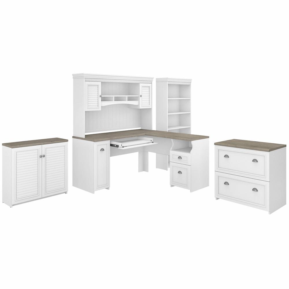 Bush Furniture Fairview 60W L Shaped Desk with Hutch, File Cabinet, Bookcase and Storage. Picture 1