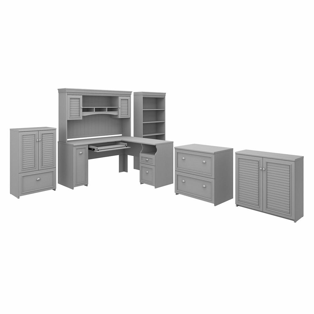 Bush Furniture Fairview 60W - L Shaped Desk with Hutch, Bookcase, Storage and File Cabinets. Picture 1