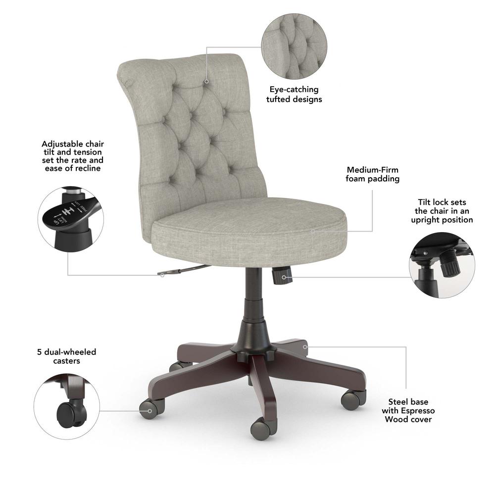 Fairview Mid Back Tufted Office Chair in Light Gray Fabric. Picture 3