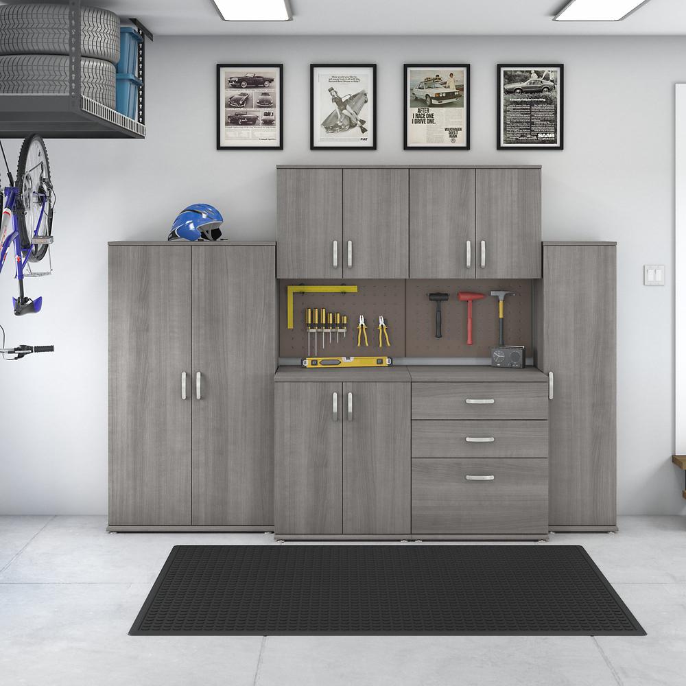 Bush Business Furniture Universal 6 Piece Modular Garage Storage Set with Floor and Wall Cabinets - Platinum Gray. Picture 2