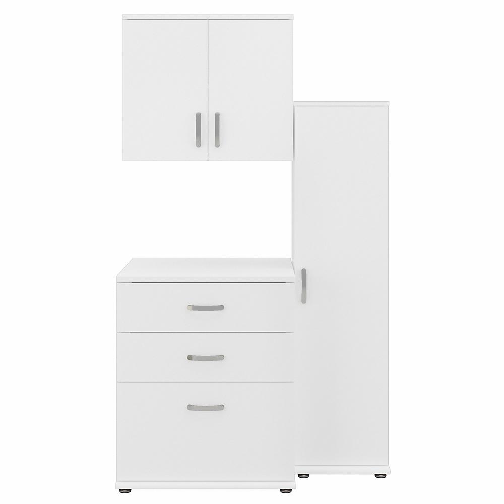 Bush Business Furniture Universal 3 Piece Modular Garage Storage Set with Floor and Wall Cabinets - White. Picture 1