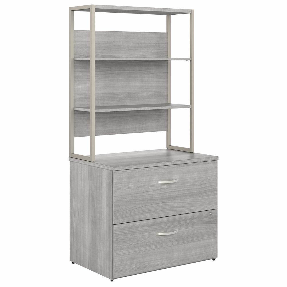 Bush Business Furniture Hybrid 2 Drawer Lateral File Cabinet with Shelves - Platinum Gray/Platinum Gray. Picture 1