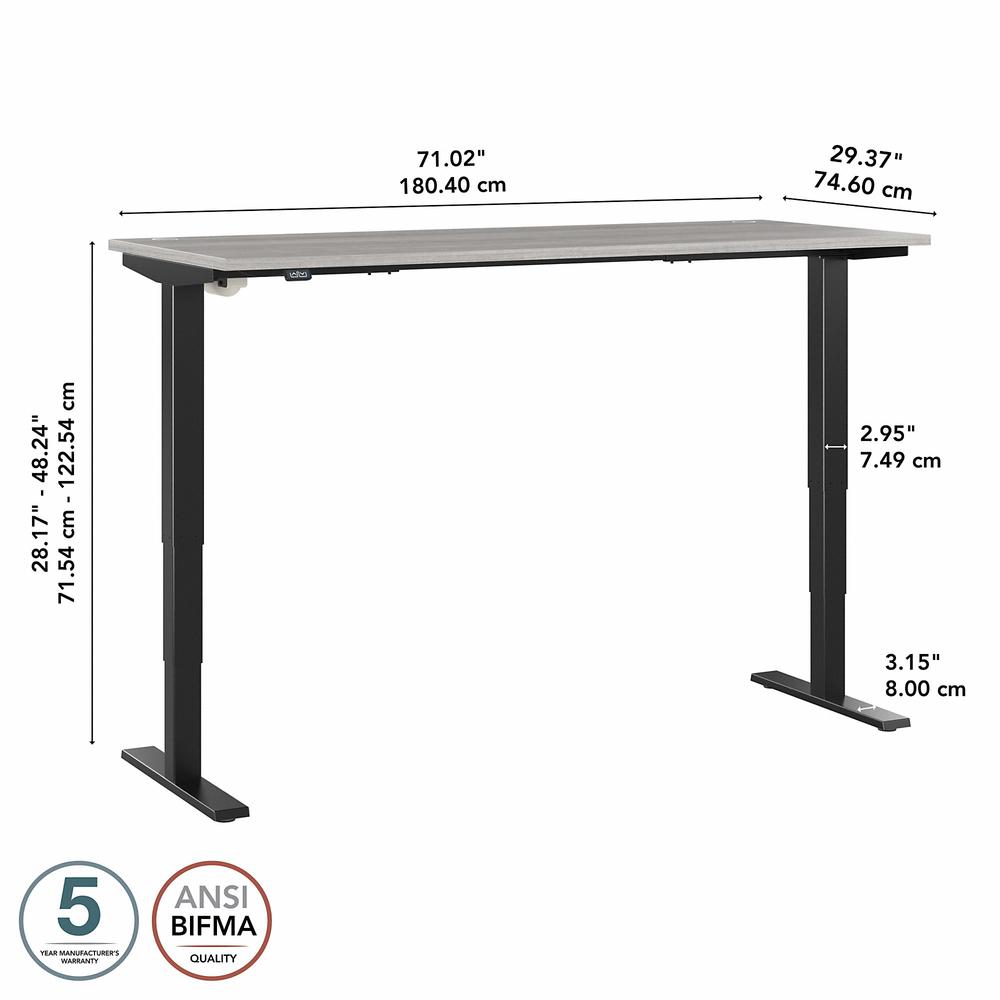 Move 40 Series by Bush Business Furniture 72W x 30D Electric Height Adjustable Standing Desk Platinum Gray/Black Powder Coat. Picture 6