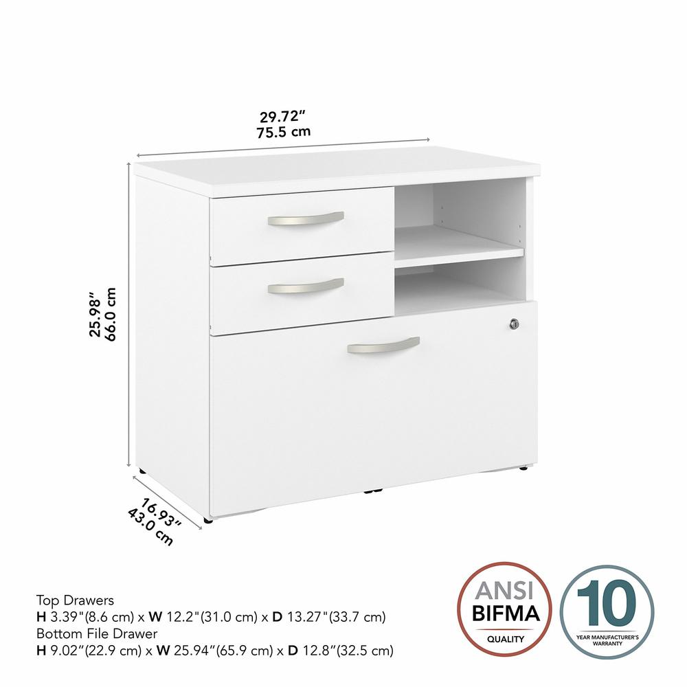 Bush Business Furniture Hybrid Office Storage Cabinet with Drawers and Shelves - White. Picture 5