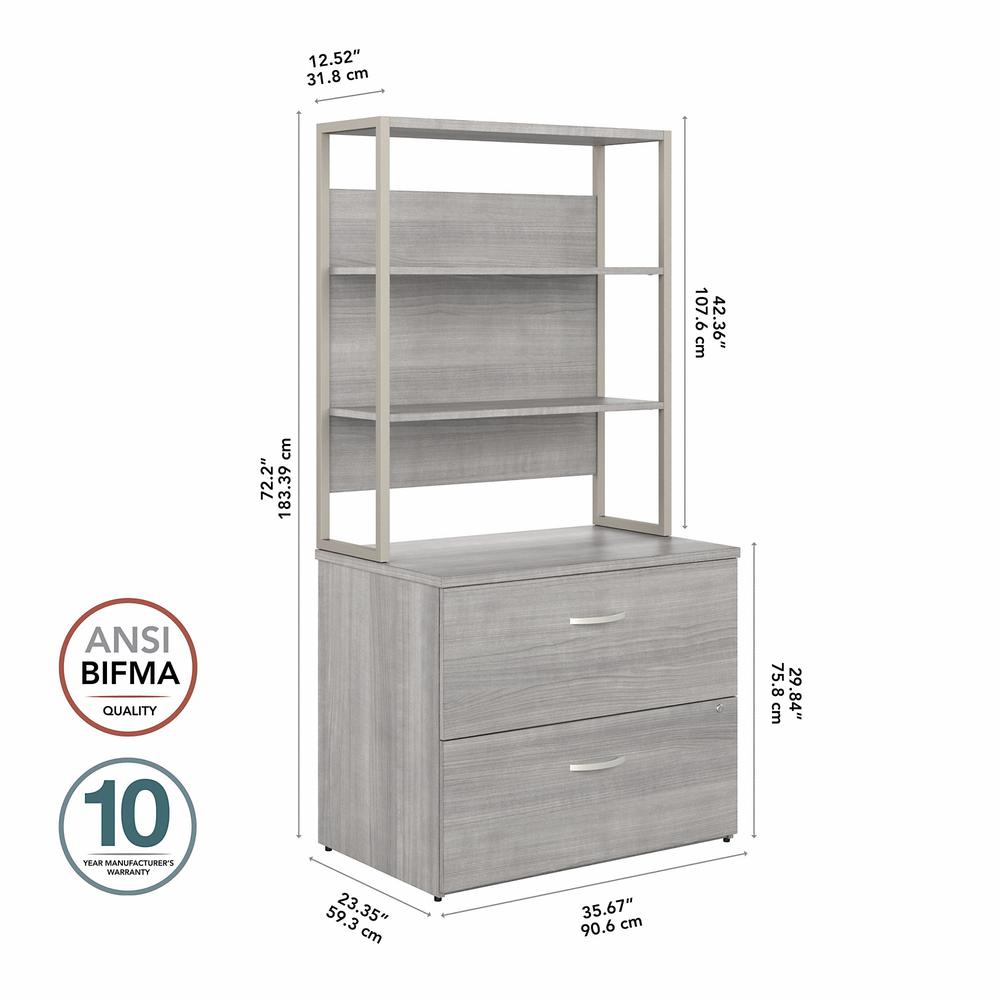 Bush Business Furniture Hybrid 2 Drawer Lateral File Cabinet with Shelves - Platinum Gray/Platinum Gray. Picture 5