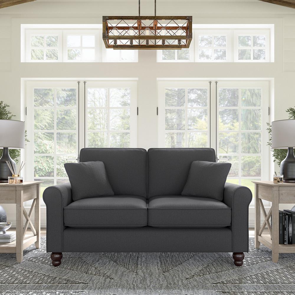 Bush Furniture Hudson 61W Loveseat, Charcoal Gray Herringbone Fabric. Picture 2