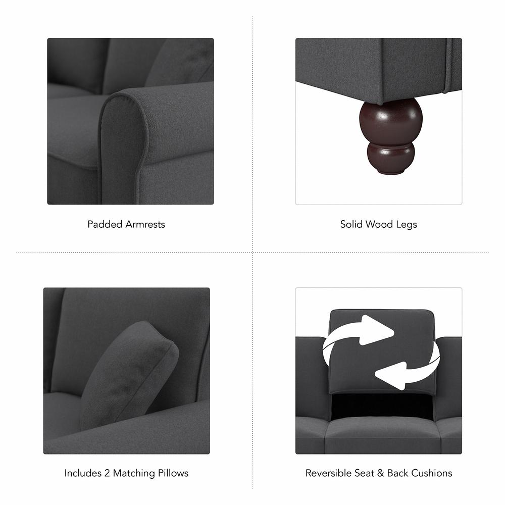 Bush Furniture Hudson 61W Loveseat, Charcoal Gray Herringbone Fabric. Picture 3