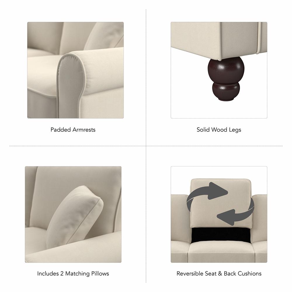 Bush Furniture Hudson 61W Loveseat, Cream Herringbone Fabric. Picture 3