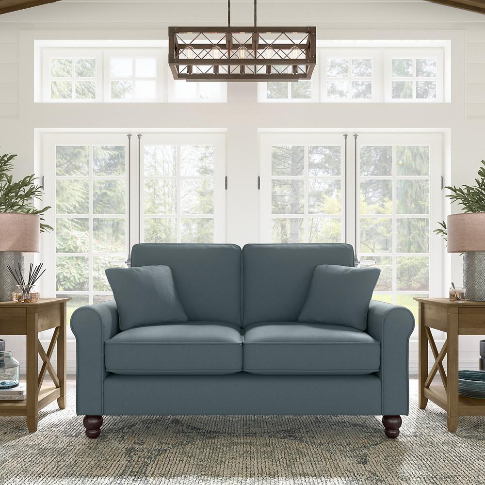 Bush Furniture Hudson 61W Loveseat, Turkish Blue Herringbone Fabric. Picture 2