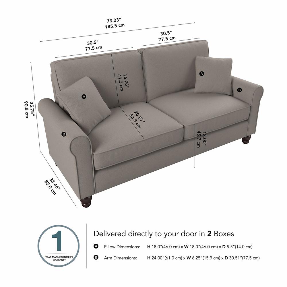 Bush Furniture Hudson 73W Sofa, Beige Herringbone Fabric. Picture 6