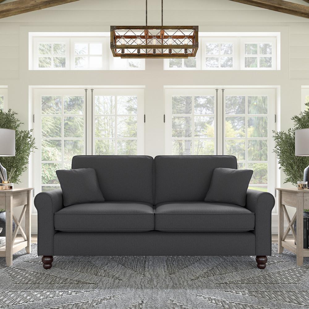 Bush Furniture Hudson 73W Sofa, Charcoal Gray Herringbone Fabric. Picture 2