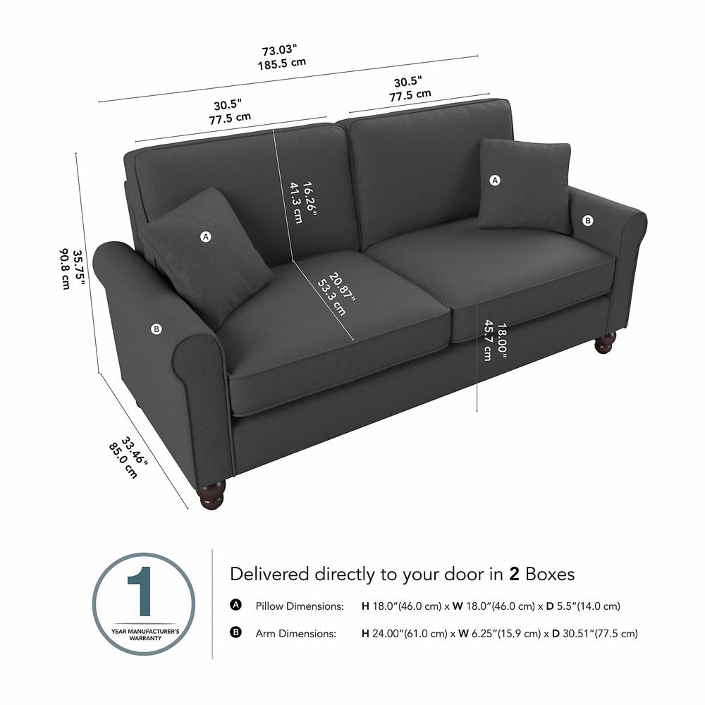 Bush Furniture Hudson 73W Sofa, Charcoal Gray Herringbone Fabric. Picture 6