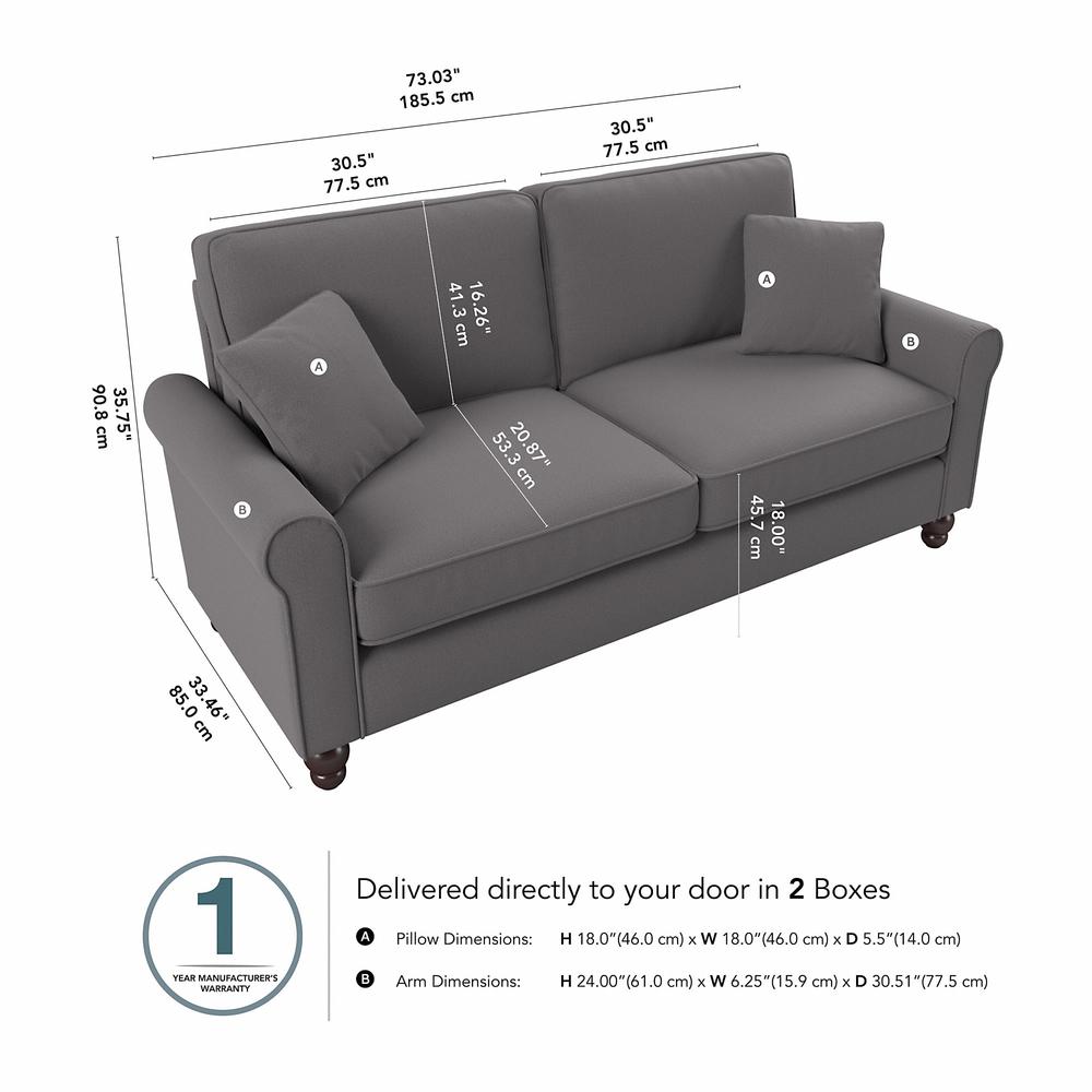 Bush Furniture Hudson 73W Sofa, French Gray Herringbone Fabric. Picture 6
