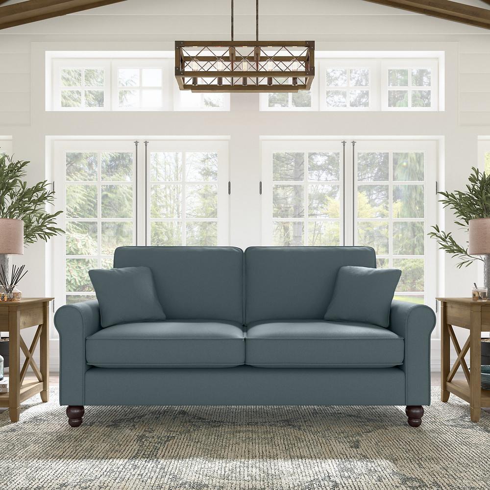 Bush Furniture Hudson 73W Sofa, Turkish Blue Herringbone Fabric. Picture 2
