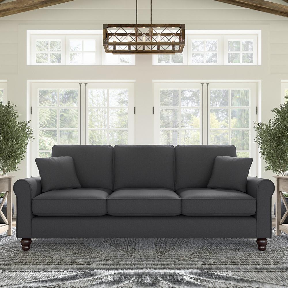 Bush Furniture Hudson 85W Sofa, Charcoal Gray Herringbone Fabric. Picture 2