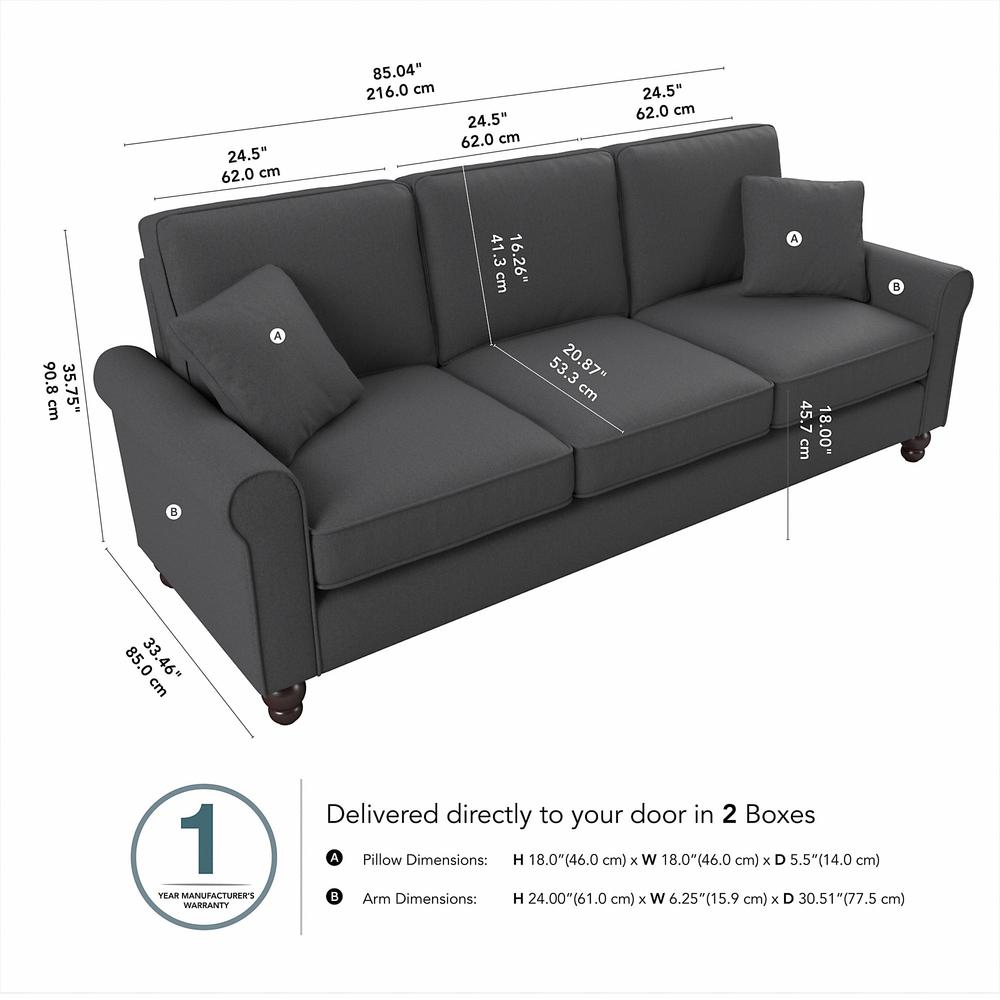Bush Furniture Hudson 85W Sofa, Charcoal Gray Herringbone Fabric. Picture 6