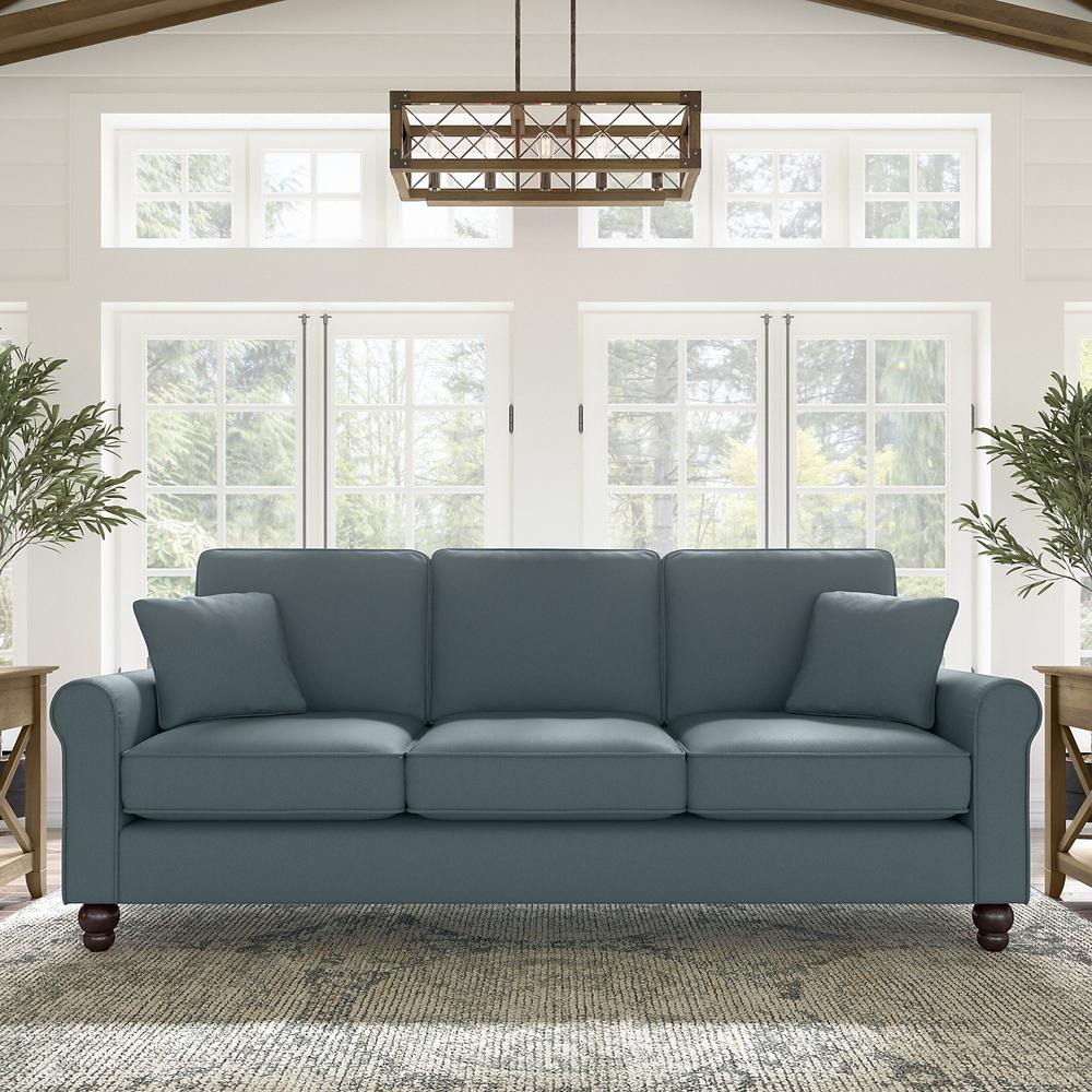 Bush Furniture Hudson 85W Sofa, Turkish Blue Herringbone Fabric. Picture 2