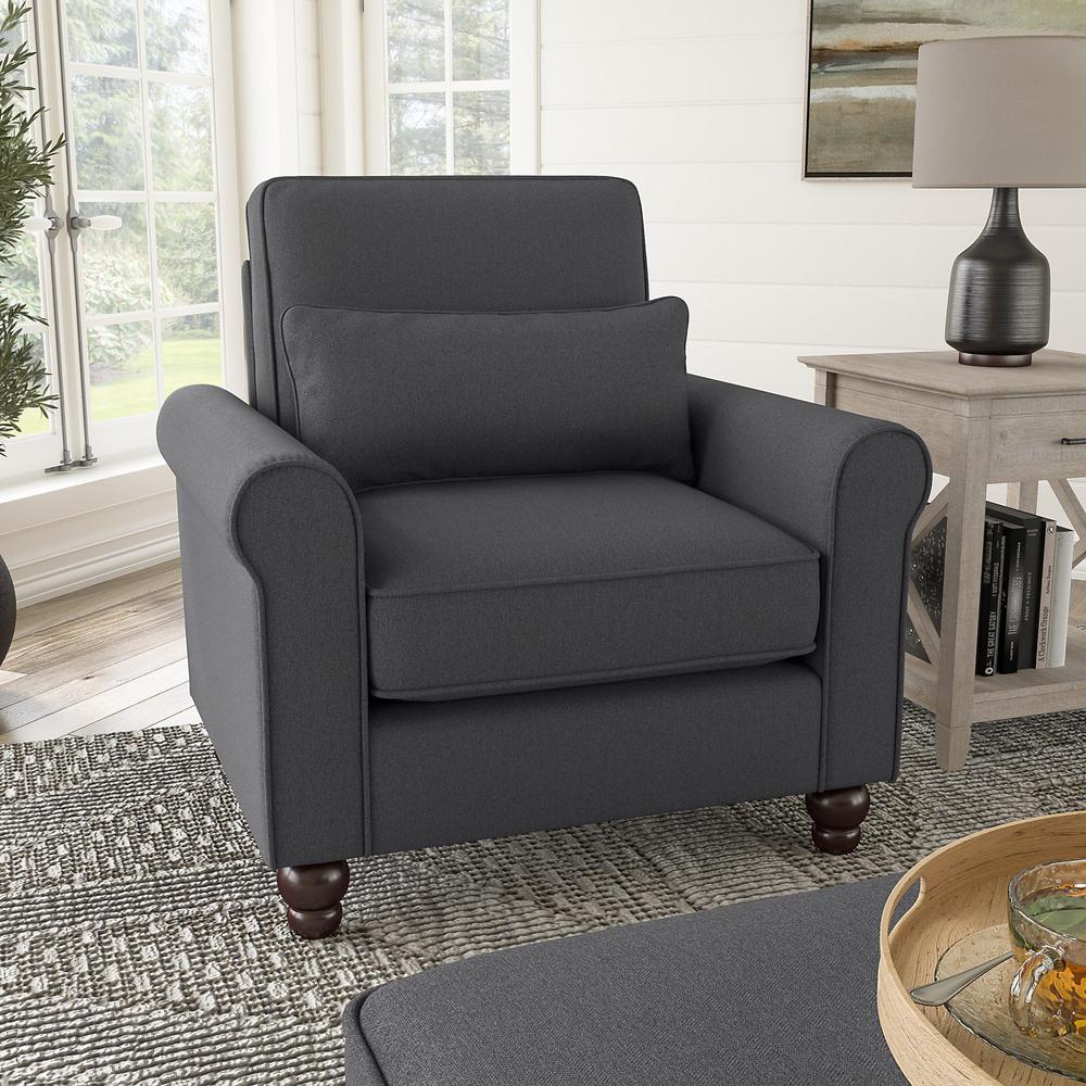 Bush Furniture Hudson Accent Chair with Arms, Charcoal Gray Herringbone Fabric. Picture 2