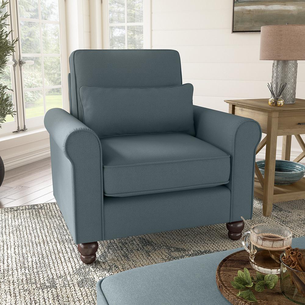 Bush Furniture Hudson Accent Chair with Arms, Turkish Blue Herringbone Fabric. Picture 2