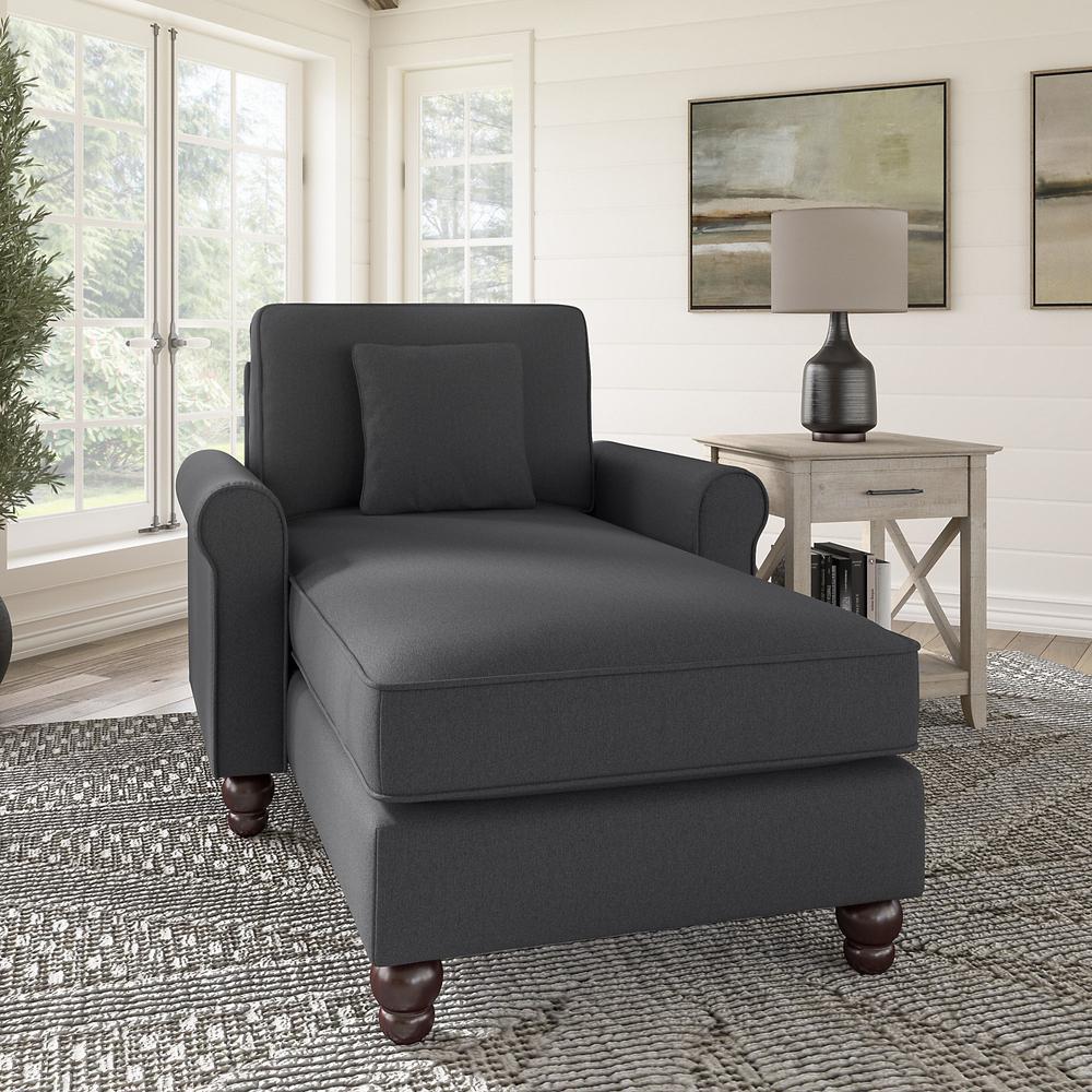 Bush Furniture Hudson Chaise Lounge with Arms, Charcoal Gray Herringbone Fabric. Picture 2