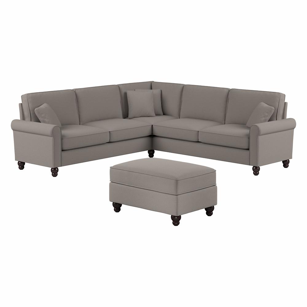 Bush Furniture Hudson 99W L Shaped Sectional Couch with Ottoman, Beige Herringbone Fabric. Picture 1