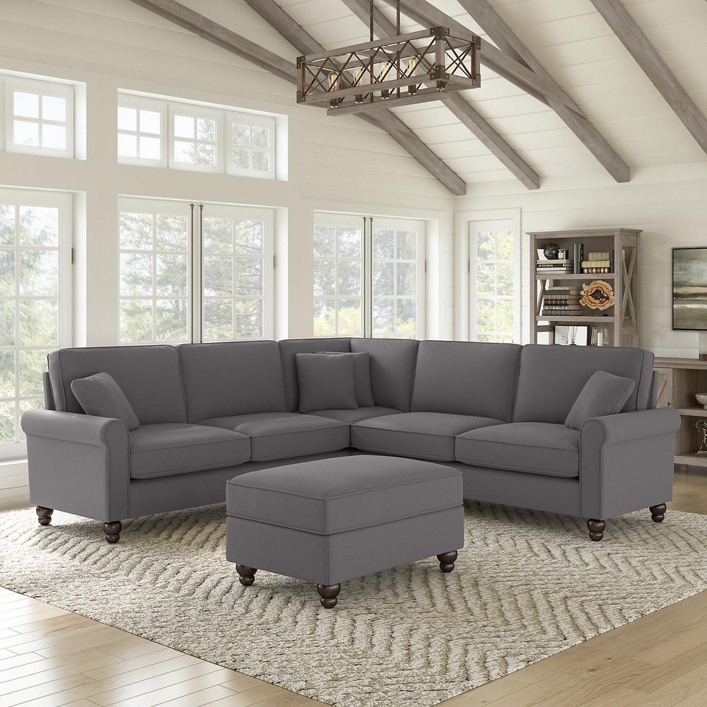 Bush Furniture Hudson 99W L Shaped Sectional Couch with Ottoman, French Gray Herringbone Fabric. Picture 2