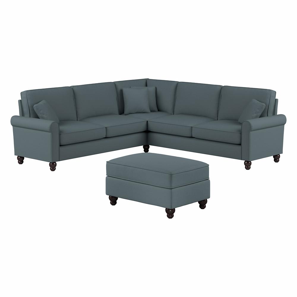 Bush Furniture Hudson 99W L Shaped Sectional Couch with Ottoman, Turkish Blue Herringbone Fabric. Picture 1