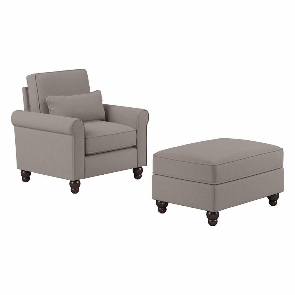 Bush Furniture Hudson Accent Chair with Ottoman Set, Beige Herringbone Fabric. Picture 1