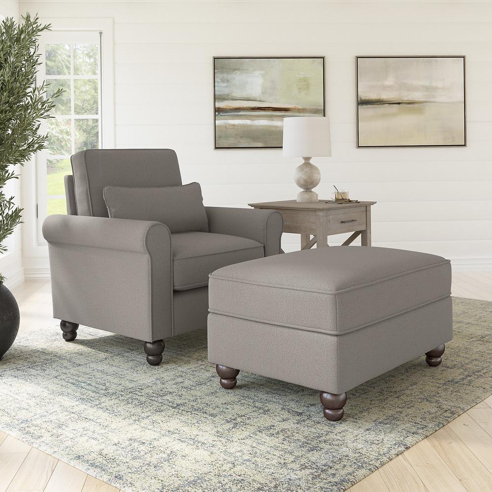 Bush Furniture Hudson Accent Chair with Ottoman Set, Beige Herringbone Fabric. Picture 2