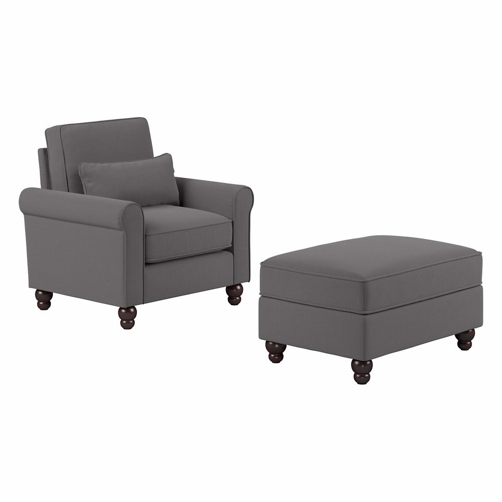 Bush Furniture Hudson Accent Chair with Ottoman Set, French Gray Herringbone Fabric. Picture 1