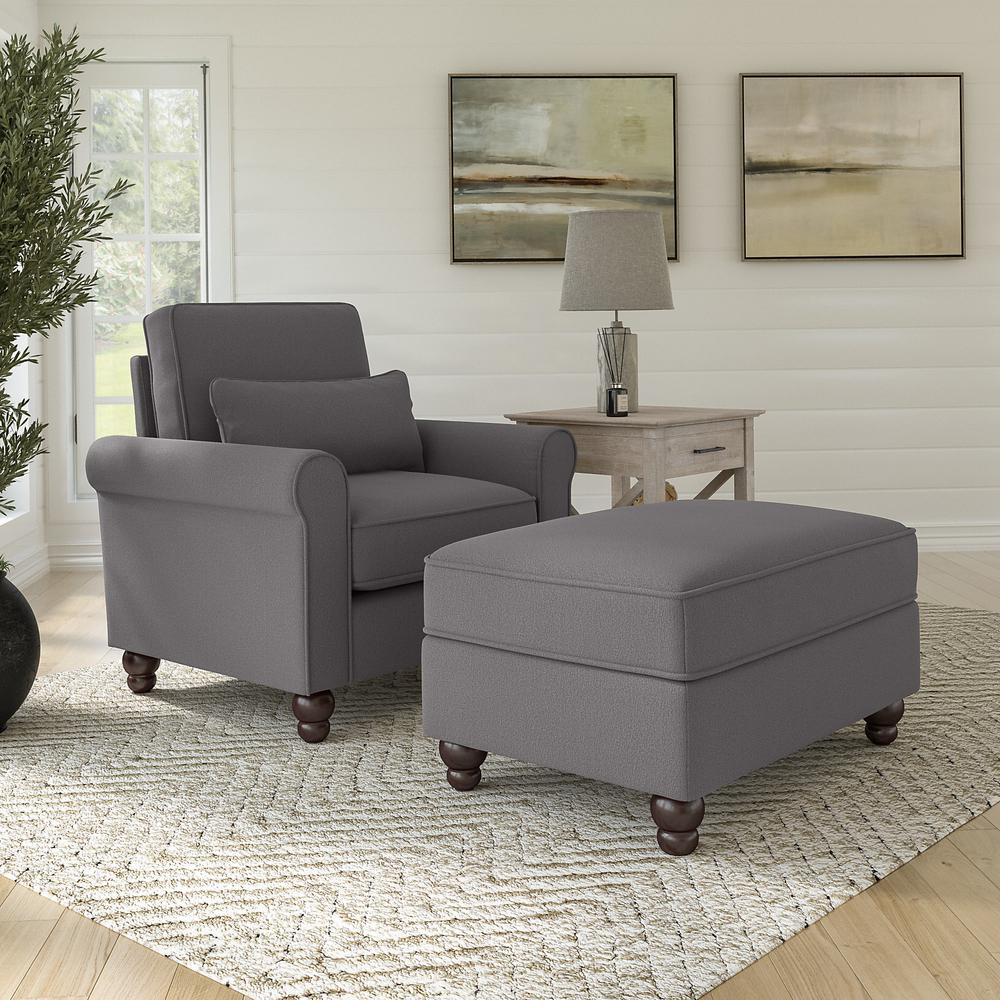Bush Furniture Hudson Accent Chair with Ottoman Set, French Gray Herringbone Fabric. Picture 2