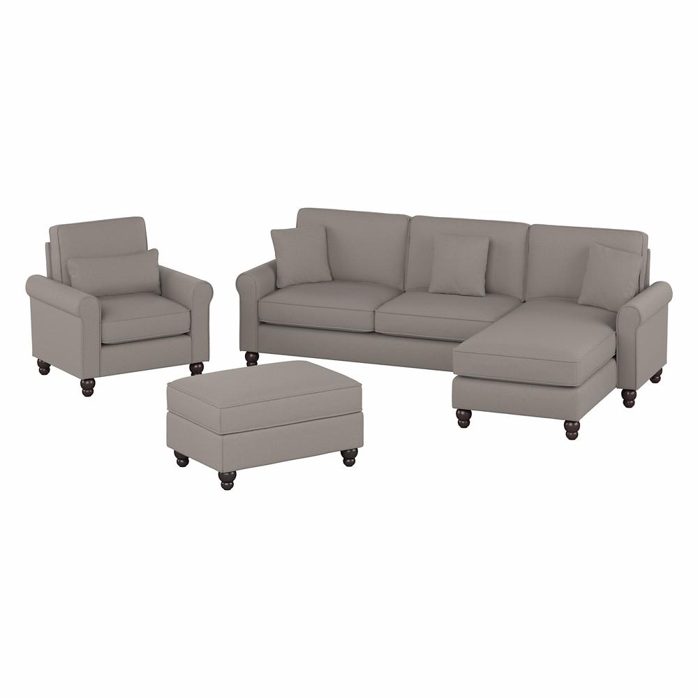 Bush Furniture Hudson 102W Sectional Couch with Reversible Chaise Lounge, Accent Chair, and Ottoman, Beige Herringbone Fabric. The main picture.