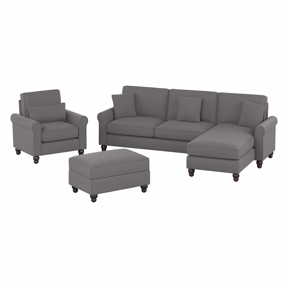 Bush Furniture Hudson 102W Sectional Couch with Reversible Chaise Lounge, Accent Chair, and Ottoman, French Gray Herringbone Fabric. Picture 1