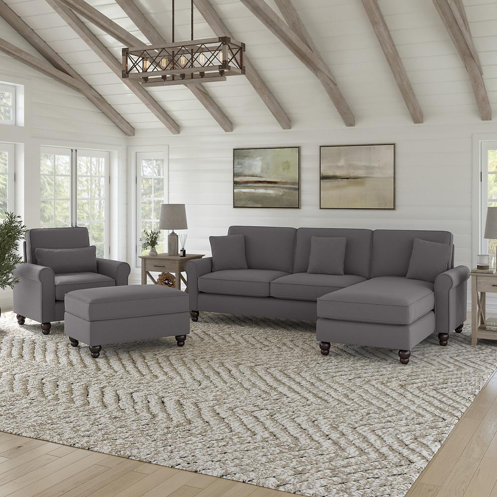 Bush Furniture Hudson 102W Sectional Couch with Reversible Chaise Lounge, Accent Chair, and Ottoman, French Gray Herringbone Fabric. Picture 2