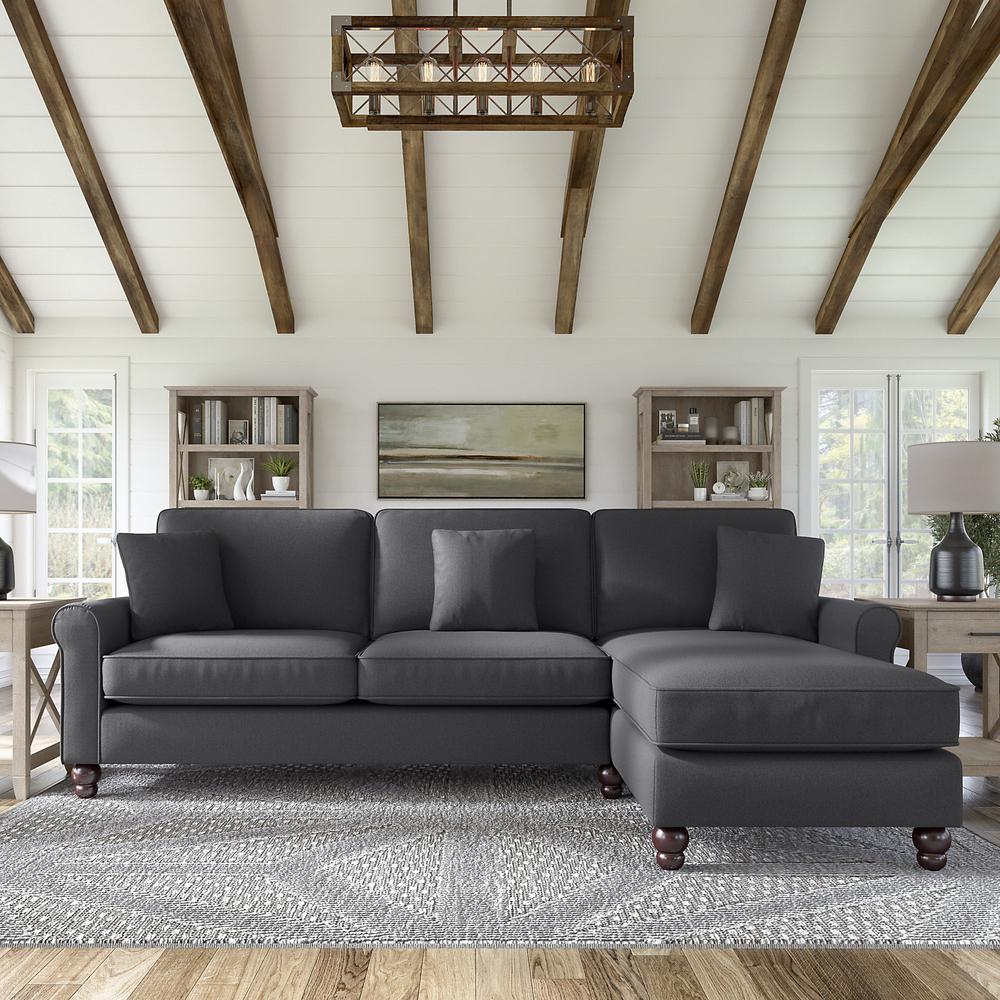 Bush Furniture Hudson 102W Sectional Couch , Charcoal Gray Herringbone Fabric. Picture 2