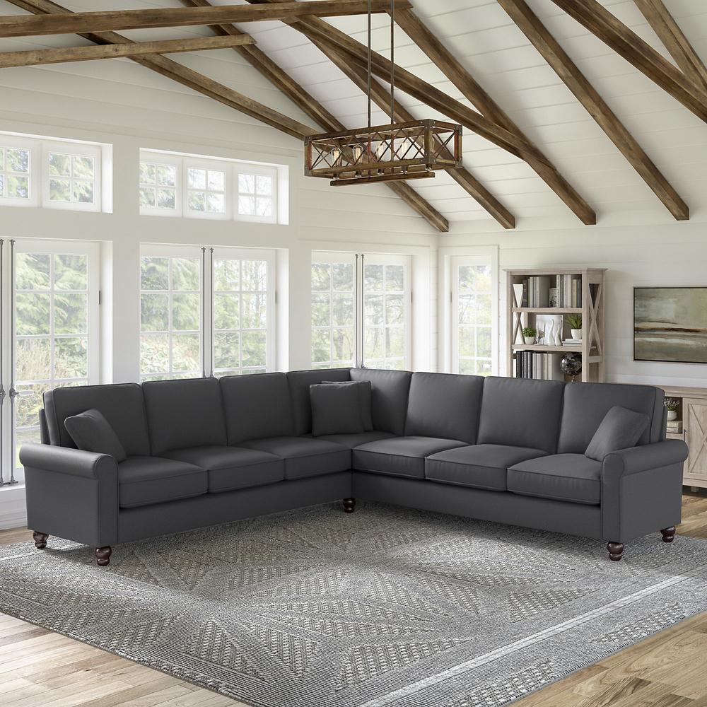 Bush Furniture Hudson 111W L Shaped Sectional Couch, Charcoal Gray Herringbone Fabric. Picture 2