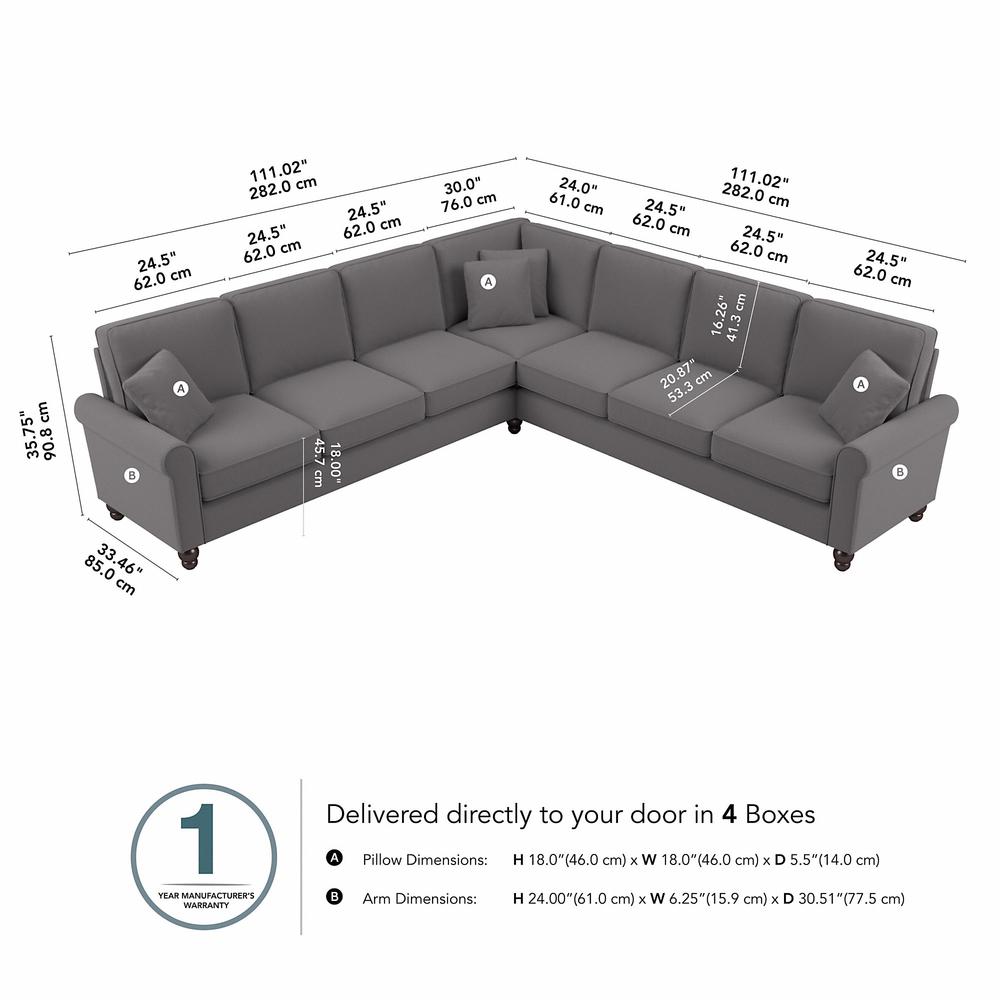 Bush Furniture Hudson 111W L Shaped Sectional Couch, French Gray Herringbone Fabric. Picture 6