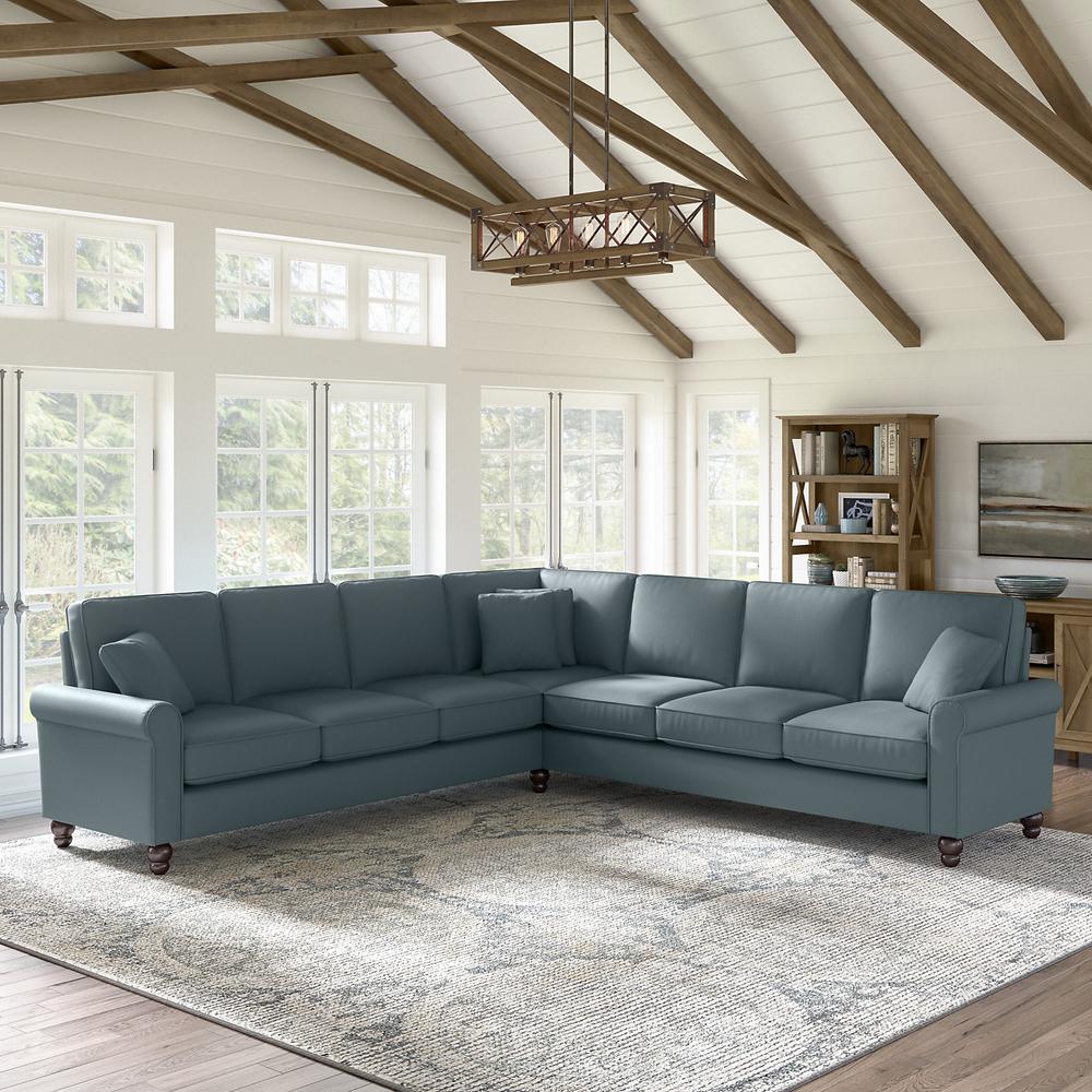 Bush Furniture Hudson 111W L Shaped Sectional Couch, Turkish Blue Herringbone Fabric. Picture 2