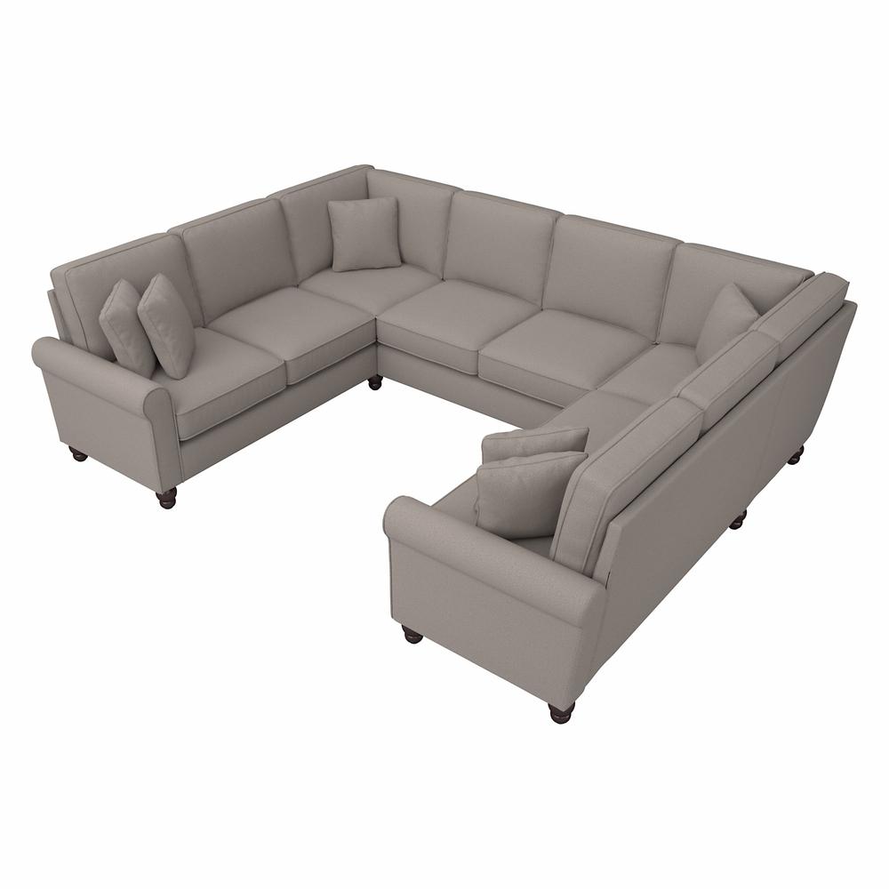 Bush Furniture Hudson 113W U Shaped Sectional Couch, Beige Herringbone Fabric. Picture 1