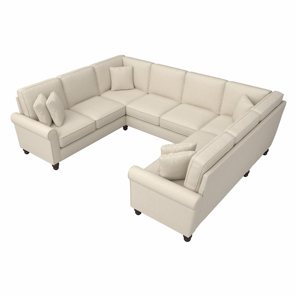 Bush Furniture Hudson 113W U Shaped Sectional Couch, Cream Herringbone Fabric. Picture 1
