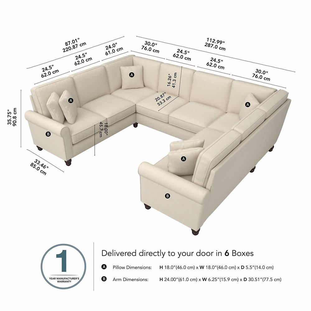Bush Furniture Hudson 113W U Shaped Sectional Couch, Cream Herringbone Fabric. Picture 6