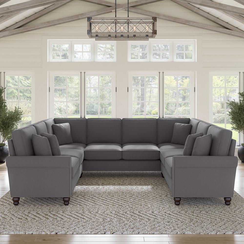 Bush Furniture Hudson 113W U Shaped Sectional Couch, French Gray Herringbone Fabric. Picture 2