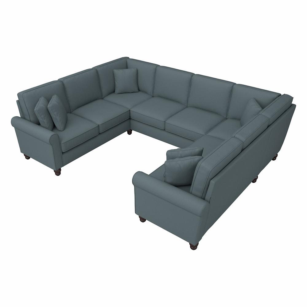 Bush Furniture Hudson 113W U Shaped Sectional Couch, Turkish Blue Herringbone Fabric. Picture 1