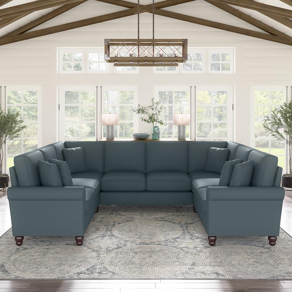 Bush Furniture Hudson 113W U Shaped Sectional Couch, Turkish Blue Herringbone Fabric. Picture 2