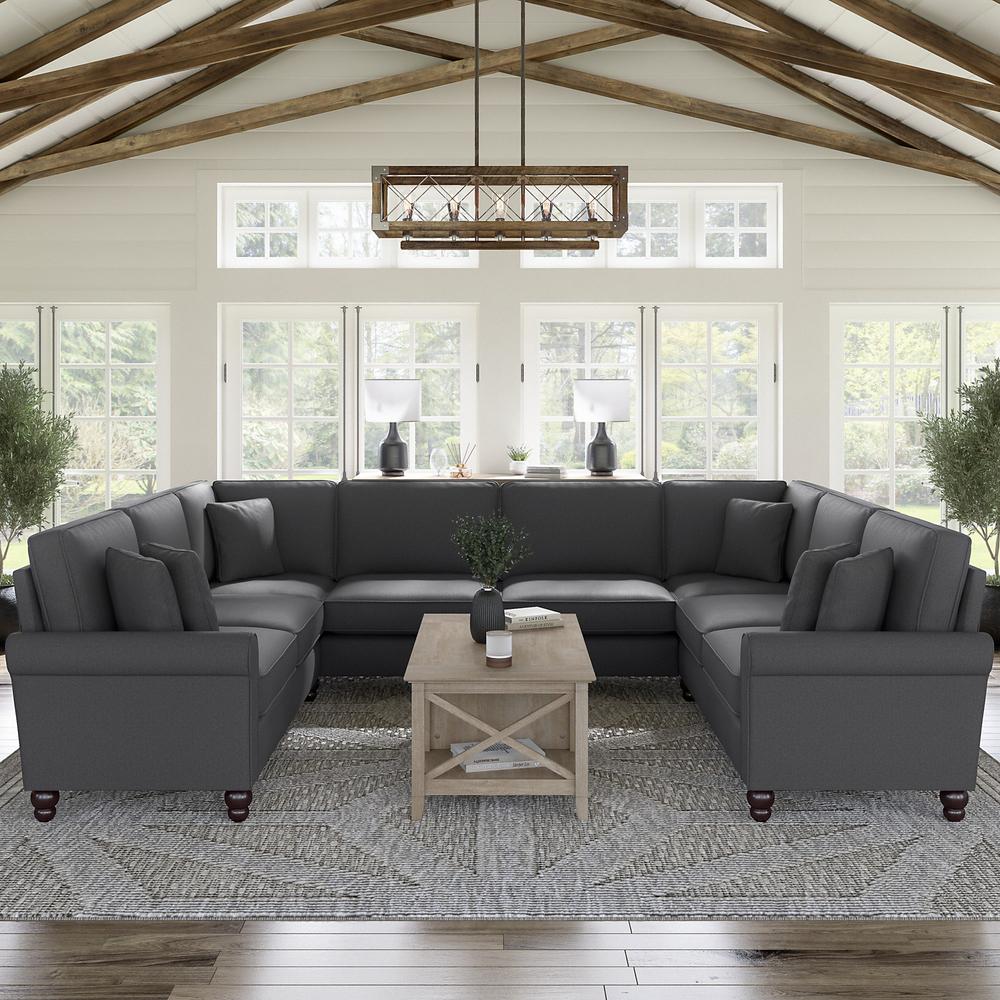 Bush Furniture Hudson 125W U Shaped Sectional Couch, Charcoal Gray Herringbone Fabric. Picture 2