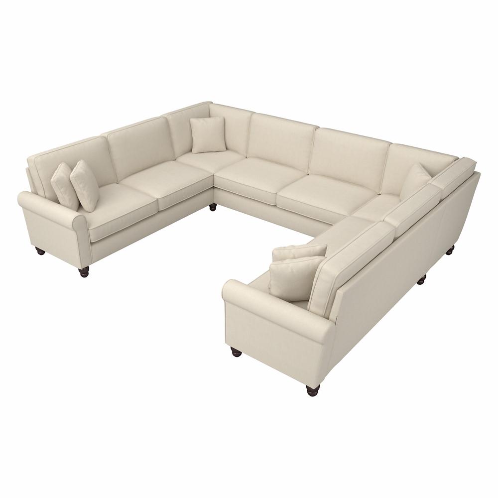 Bush Furniture Hudson 125W U Shaped Sectional Couch, Cream Herringbone Fabric. Picture 1